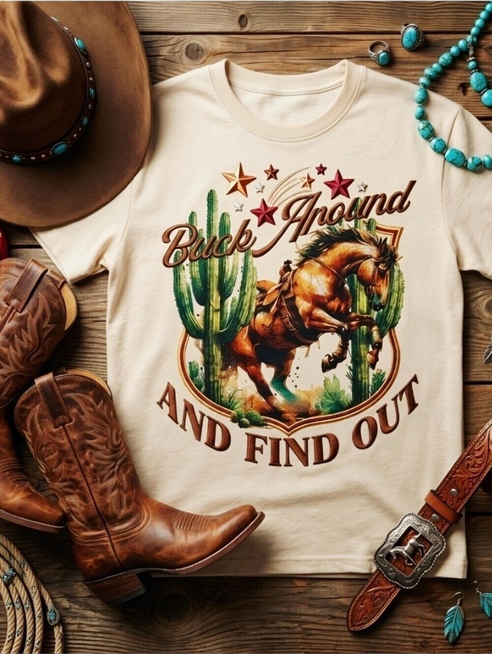 Buck Around and Find Out Western Graphic Tee • Cowboy Rodeo Horse Shirt •